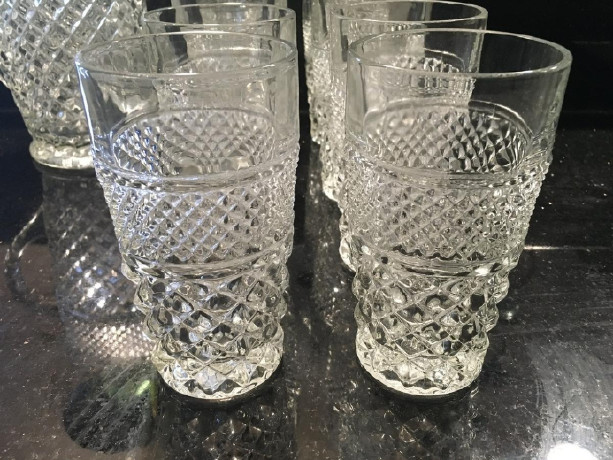antique-diamond-cut-pitcher-and-8-glasses-big-0