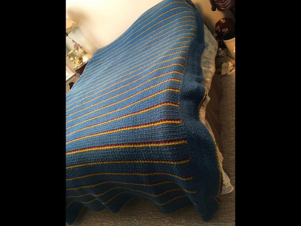 blanket-handmade-heavy-blue-burgundy-and-yellow-stripes-big-0