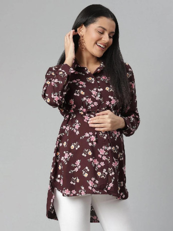 maternity-hi-low-button-up-collared-shirt-floral-print-big-2