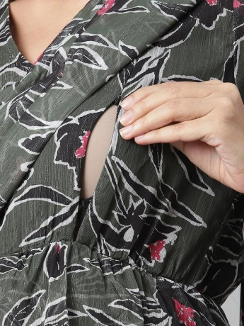 saree-style-long-sleeve-pregnant-lady-dress-floral-print-big-0