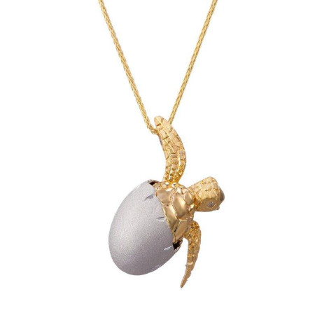 14k-two-tone-hatching-turtle-pendant-with-2-diamonds-big-0