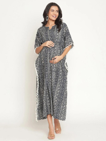casual-maternity-nursing-kaftan-dress-pom-pom-lace-big-1