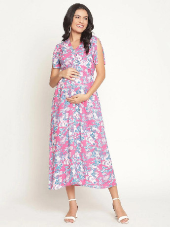 nursing-friendly-floral-cotton-maternity-dress-pink-big-4