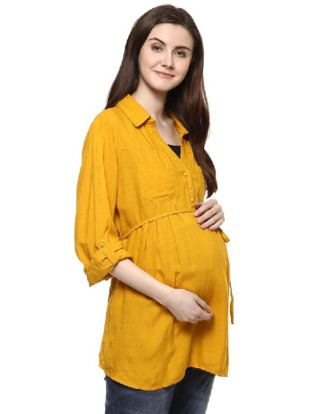 long-sleeve-maternity-top-v-neck-solid-yellow-big-0